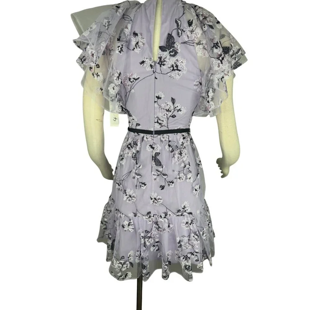 NWT ML Monique Lhuillier Floral Embroidered Mini Dress Size 4 Embellished Rare - Picture 4 of 16